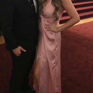 Silk pink high slit dress